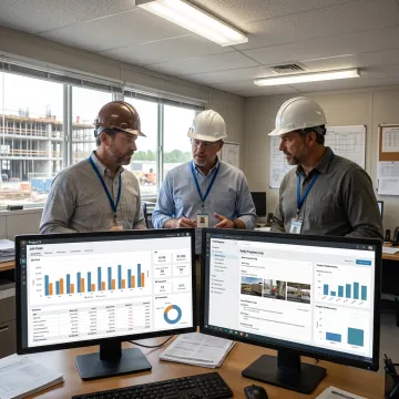 Construction team reviewing field reports on a dashboard