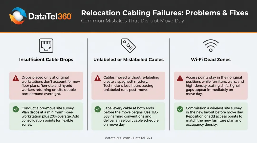 Three common office relocation cabling problems and structured fix solutions comparison