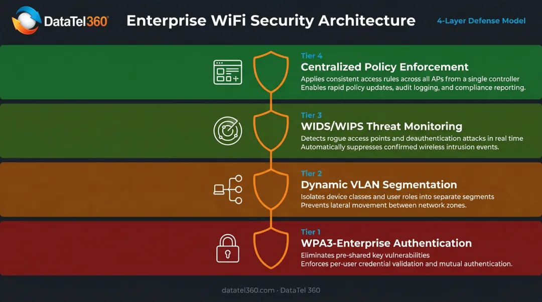 Four-layer enterprise WiFi security architecture checklist for multi-location network protection
