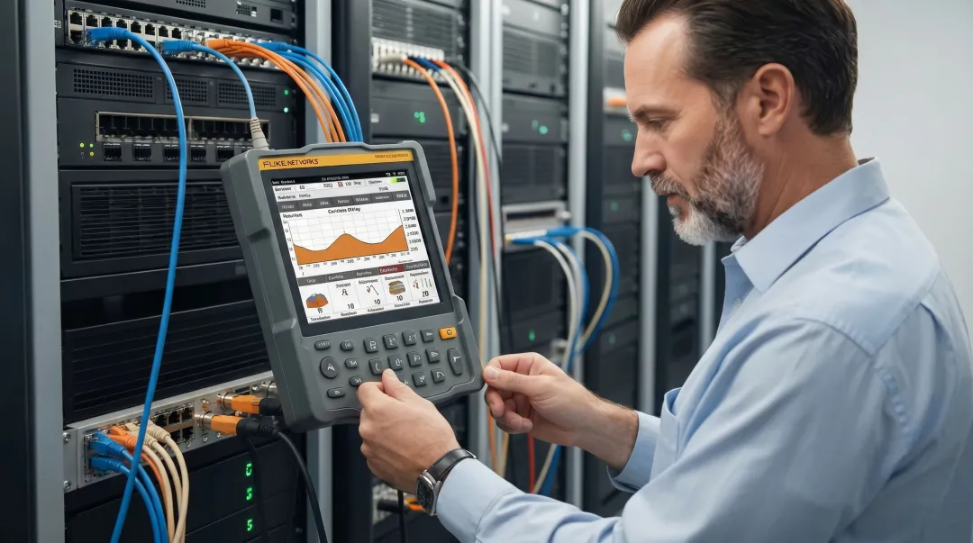 Fluke DSX cable certifier analyzer testing structured cabling in commercial installation