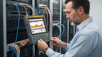 Fluke DSX cable certifier analyzer testing structured cabling in commercial installation