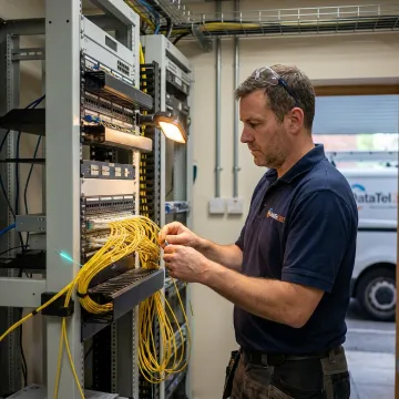 Fiber optic cable installation in a network room