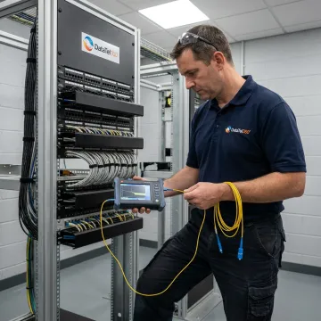 Engineer testing fiber optic cable