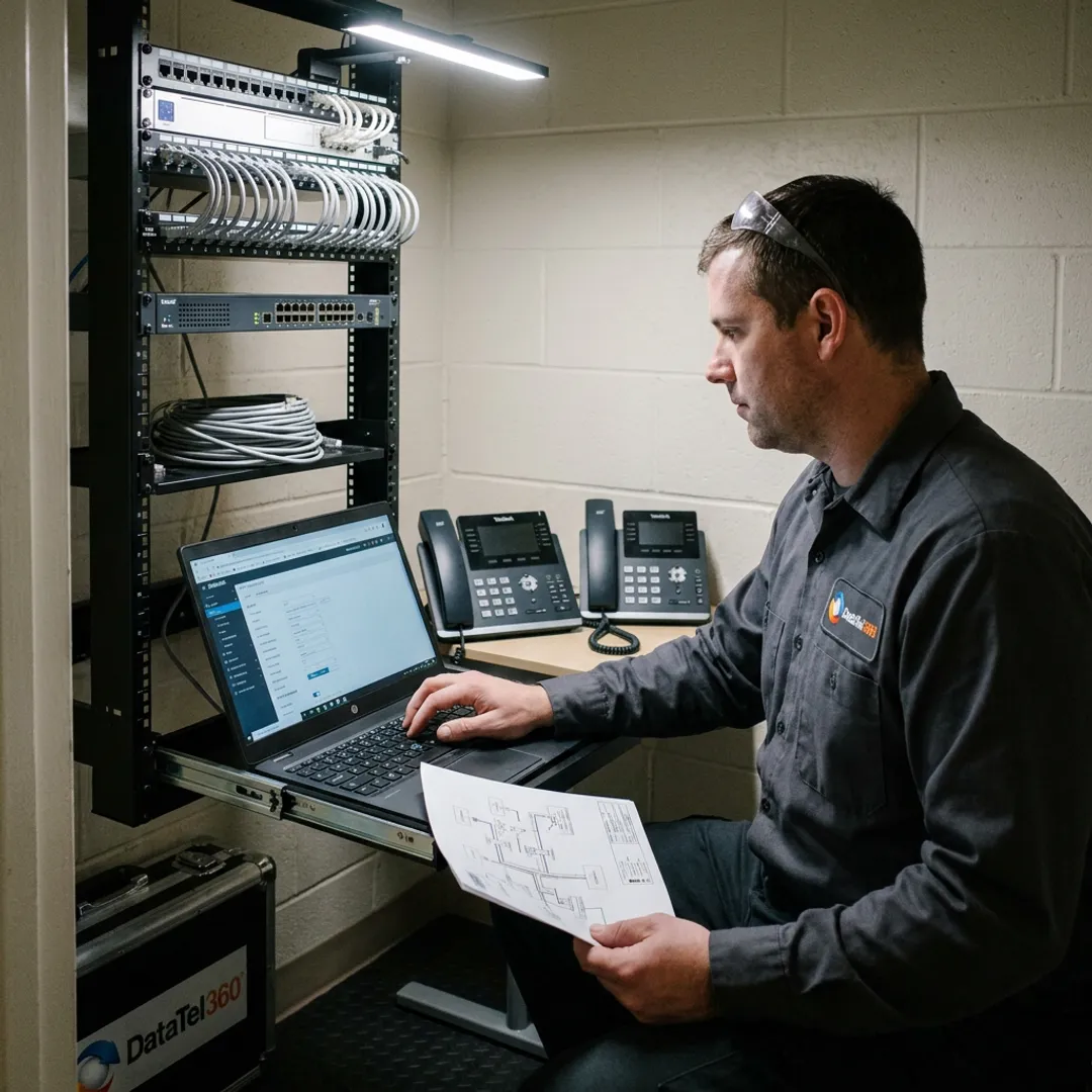 Technician configuring SIP trunking system