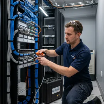 Network cabling technician in server room