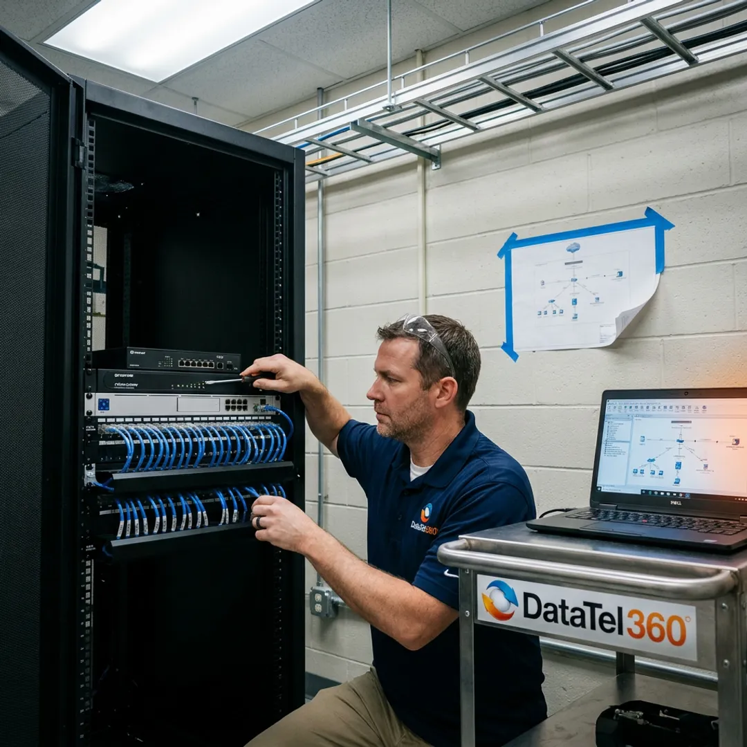 Engineer configuring cellular failover network equipment