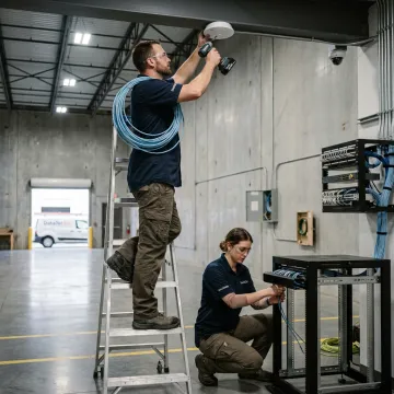 Warehouse technology installation with network cabling