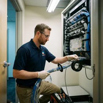 Commercial technician installing data cabling