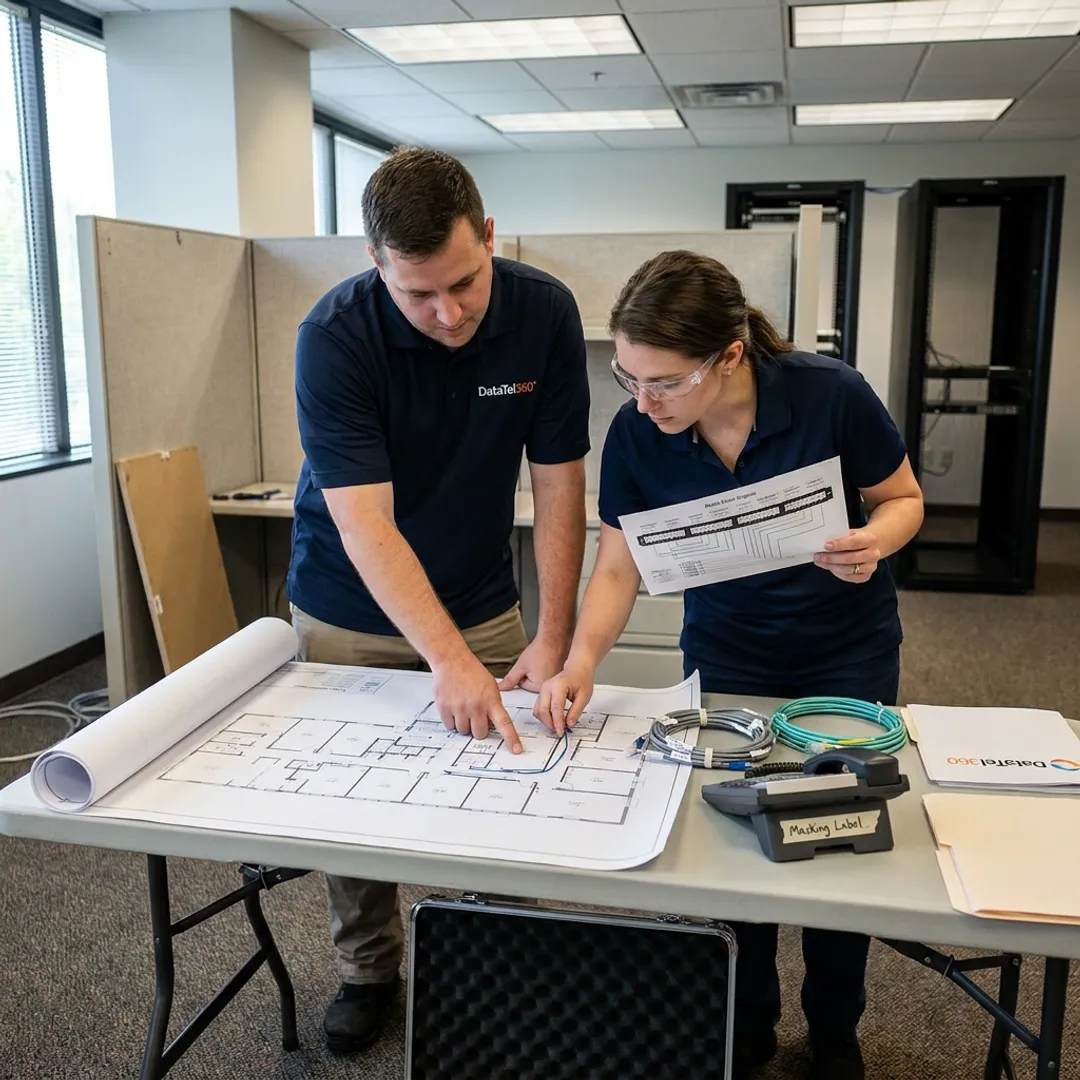 Technicians planning an office technology move