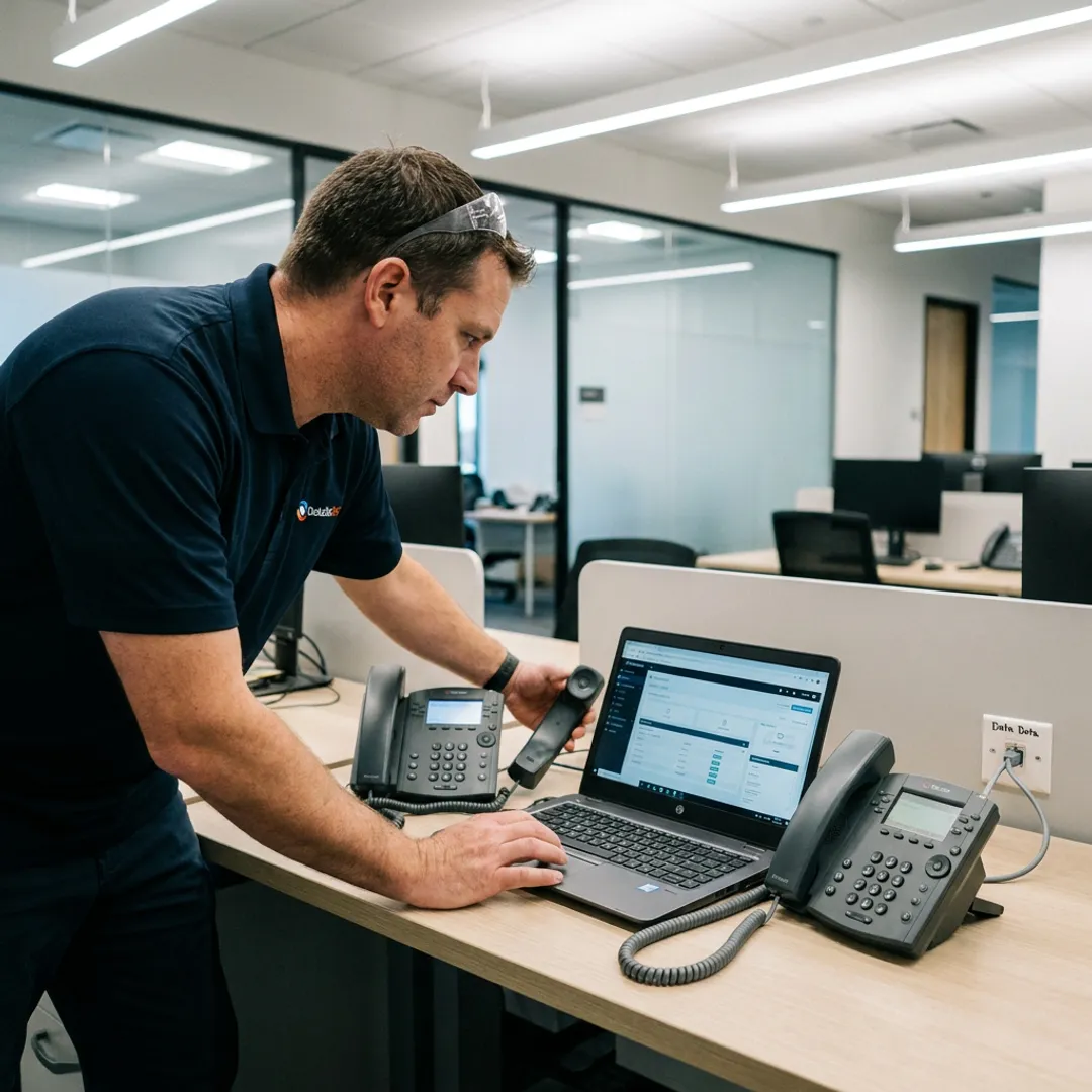Technician configuring VoIP call routing