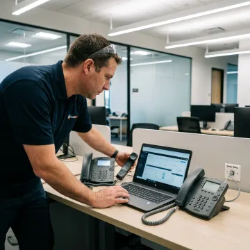 Technician configuring VoIP call routing
