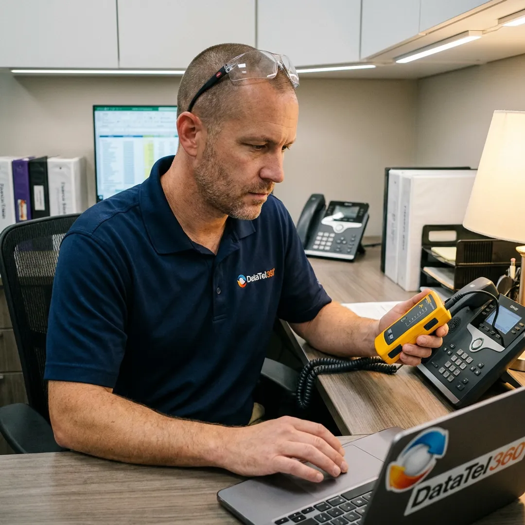 Engineer configuring secure VoIP phones for an accounting office