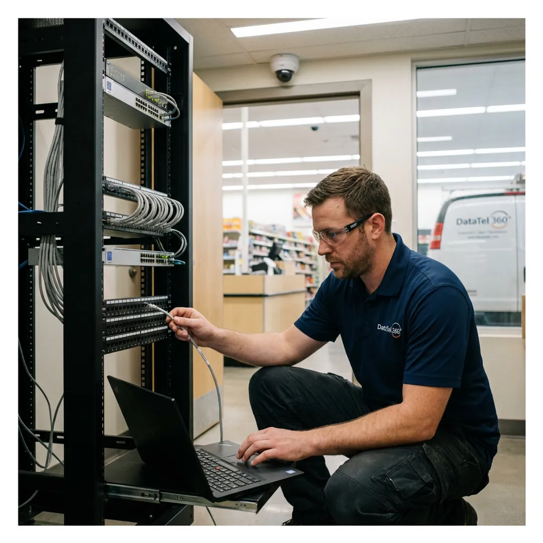 Technician testing retail security cameras