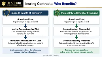 Two opposing inuring reinsurance designations comparison showing reinsurer versus reinsured benefit