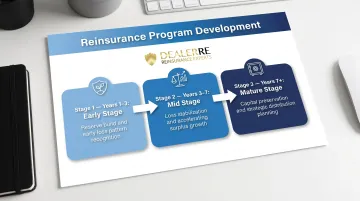 Three-stage dealer reinsurance program lifecycle from early to mature phase