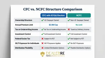 CFC 831b election versus NCFC offshore reinsurance seven-factor comparison chart