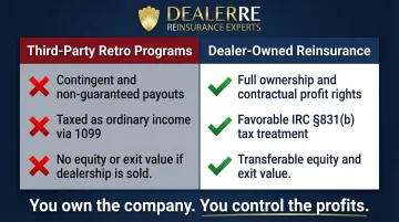Dealer-owned reinsurance versus third-party retro program profit comparison infographic