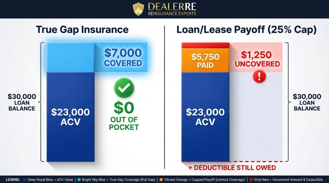 Gap insurance versus loan lease payoff payout shortfall dollar comparison example