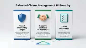 Claims management philosophy triangle balancing underwriting margins customer relationships and consistency
