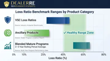 Dealer reinsurance loss ratio benchmarks comparing VSC ancillary and blended program ranges