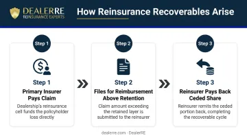 3-step reinsurance recoverable claim process flow from payment to capital restoration