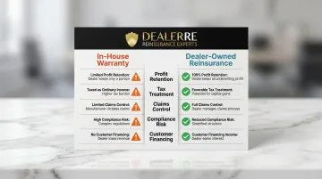In-house warranty versus dealer-owned reinsurance five-factor comparison chart