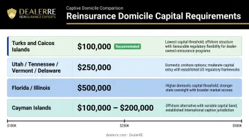 Dealer reinsurance domicile capitalization requirements comparison by jurisdiction infographic