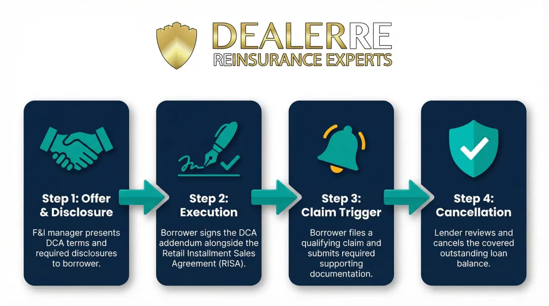 4-step debt cancellation agreement lifecycle from offer to balance cancellation