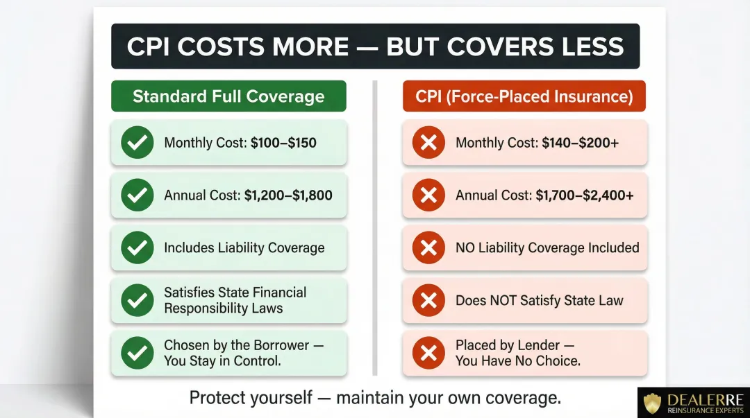 CPI versus standard full coverage insurance cost and benefits side-by-side comparison