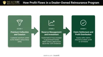 3-stage dealer-owned reinsurance profit flow from premium collection to distribution