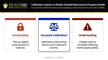 Three reinsurance premium calibration outcomes overfunding underfunding and accurate calibration compared