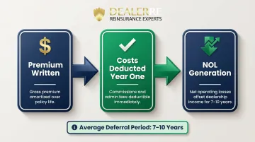 DOWC tax deferral timeline showing NOL generation over seven to ten years
