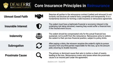 Five core reinsurance insurance principles definitions comparison table infographic