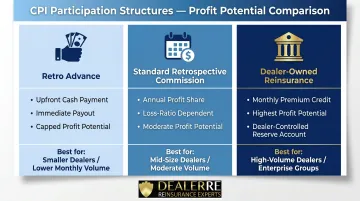 Three BHPH CPI participation structures comparison retro advance reinsurance profit potential