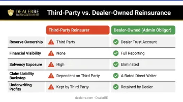 Third-party reinsurer versus dealer-owned admin obligor reinsurance structure comparison chart