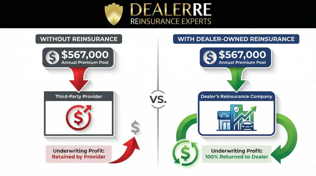 Annual F&I premium flow comparison with and without dealer-owned reinsurance