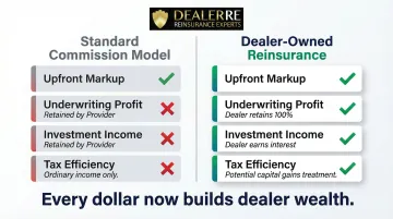 Standard commission model versus dealer-owned reinsurance revenue components side-by-side comparison