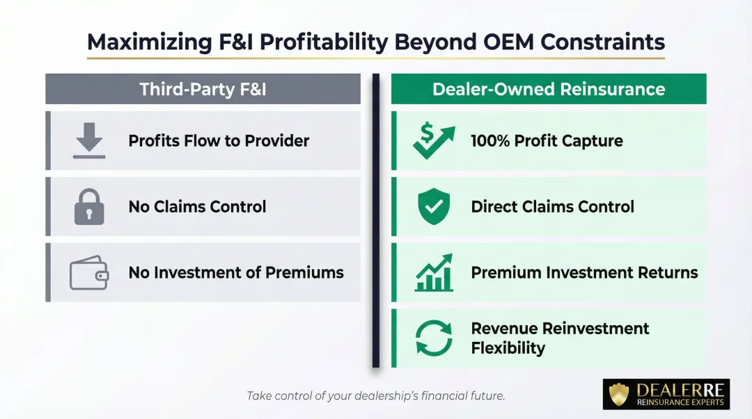 Dealer-owned reinsurance versus traditional third-party F&I provider profit comparison