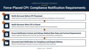 Four-step BHPH dealer CPI customer notification compliance process flow