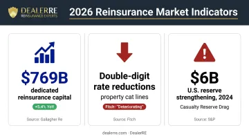 Global reinsurance 2026 outlook showing capital growth combined ratio and rating pressures