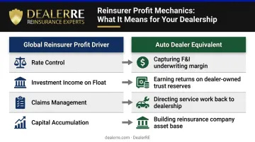 Reinsurance profit driver to dealer F&amp;I equivalent side-by-side comparison infographic
