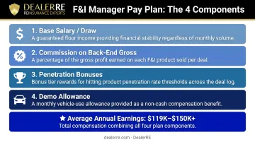 F&amp;I manager compensation structure four-component pay plan breakdown infographic