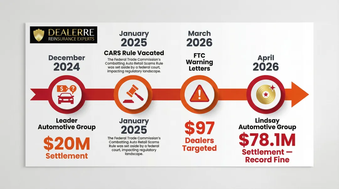 2024-2026 FTC auto dealer enforcement actions timeline with settlement amounts