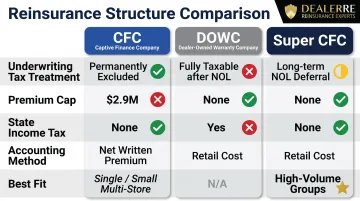 CFC versus DOWC versus Super CFC reinsurance structure tax treatment comparison chart