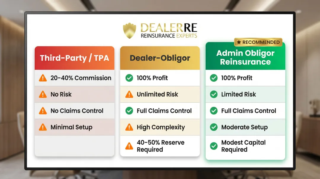 Three extended warranty program models comparison chart profit retention and risk