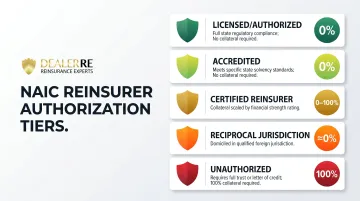 Five-tier NAIC reinsurer authorization categories with collateral requirements comparison chart