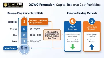 DOWC capital reserve requirements by state showing cost range and CLIP coverage options