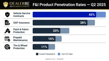 F&I product penetration rates by category Q2 2025 year-over-year comparison