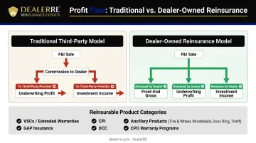 Dealer-owned reinsurance structure showing profit flow and reinsurable product categories