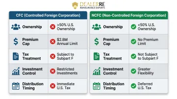 CFC versus NCFC reinsurance structure side-by-side comparison key differences infographic